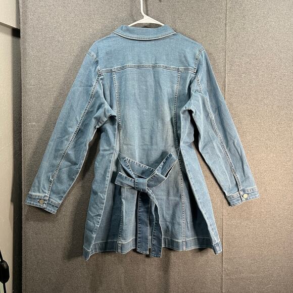 Susan Graver High Stretch Denim Long Jean Jacket Bleached Denim Large Petite - Picture 2 of 11